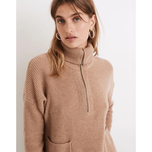 Madewell Merino Wool Glenbrook Half-Zip Pullover Sweater - Heather Saddle - Picture 1 of 11